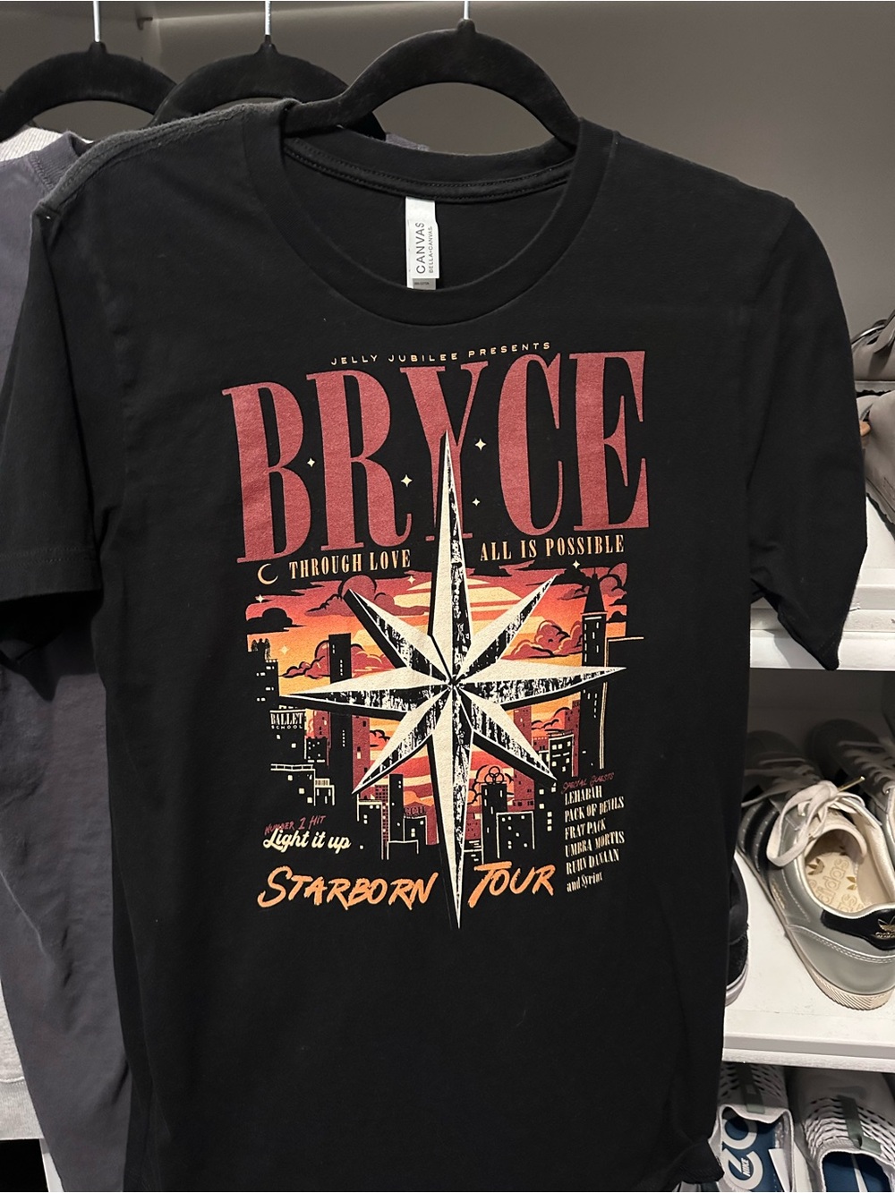 Bella Canvas Black BRYCE Starborn Tour Graphic Tee with Red and Orange Print